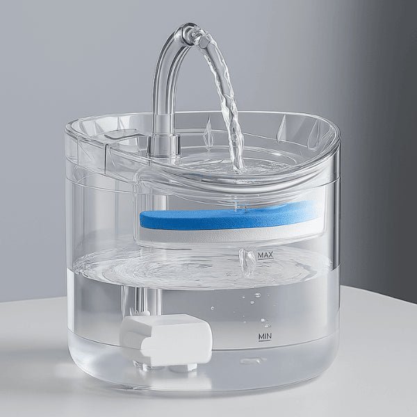 Fontaine à chat à robinet filtrant transparente pour repérer la qualité de l'eau - Crystalis™