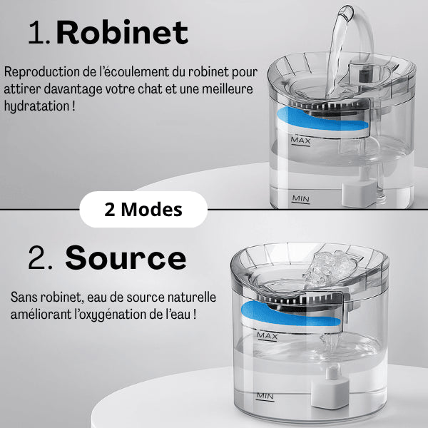 Fontaine à chat en robinet ou source d'eau filtrée selon les préférences - Crystalis™