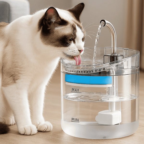 Fontaine à chat transparente à robinet qui encourage l'envie de boire du chat - Crystalis™