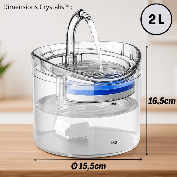 Fontaine à chat transparente à robinet aux dimensions compacte 2 L pour petit espace - Crystalis™