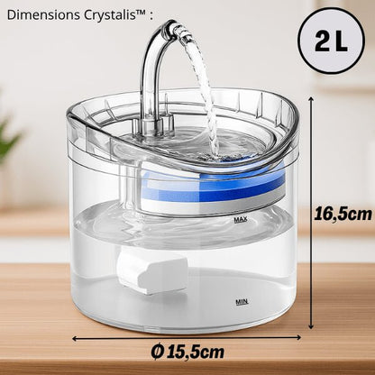 Fontaine à chat transparente à robinet aux dimensions compacte 2 L pour petit espace - Crystalis™