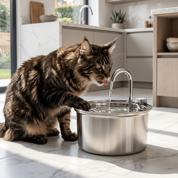 Fontaine à eau chat pour stimuler l'hydratation du maine coon et une meilleure santé rénale