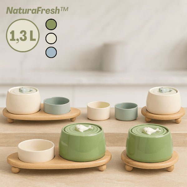 Fontaine à eau chat ceramique et gamelle surélevée coloris doux 1,3 L laquelle choisir NaturaFresh™