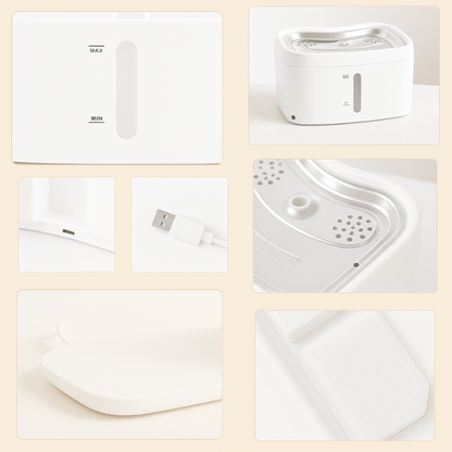 Fontaine à eau pour chat connectée niveau d'eau USB-C plateau inox filtre base complète AquaTech™