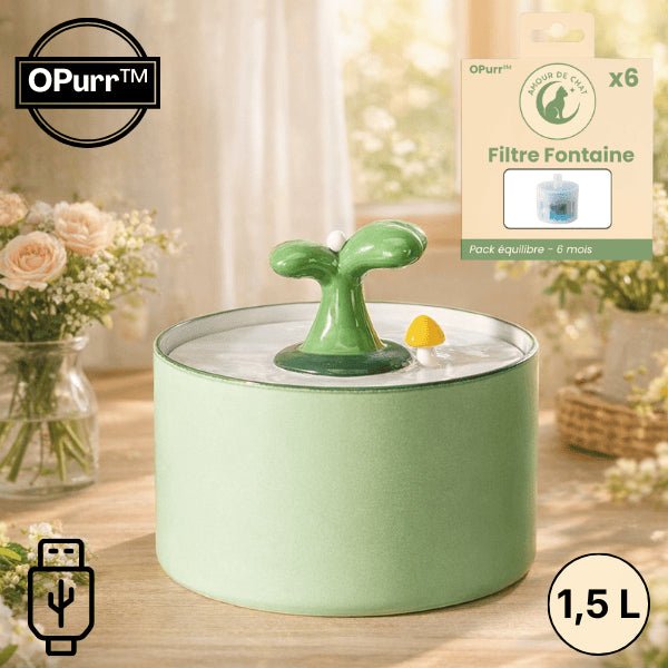 Fontaine à eau chat céramique à buse cactus verte et pack filtre fontaine 5 couches compatible - OPurr™