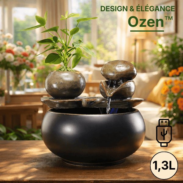 Fontaine chat céramique avec cascade décorative naturelle Ozen™