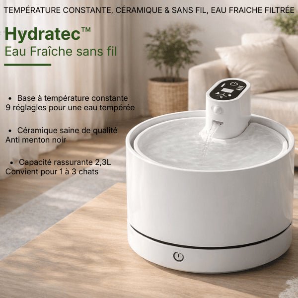 Fontaine a eau chat sans fil céramique anti menton noir à température constante pour 1 à 3 chats - Hydratec™
