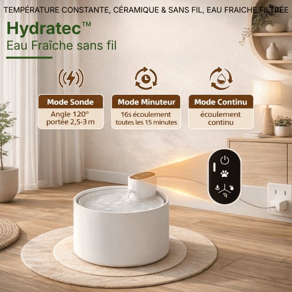 Fontaine a eau chat à 3 modes d'écoulement pour adapter l’hydratation selon les besoins - Hydratec™