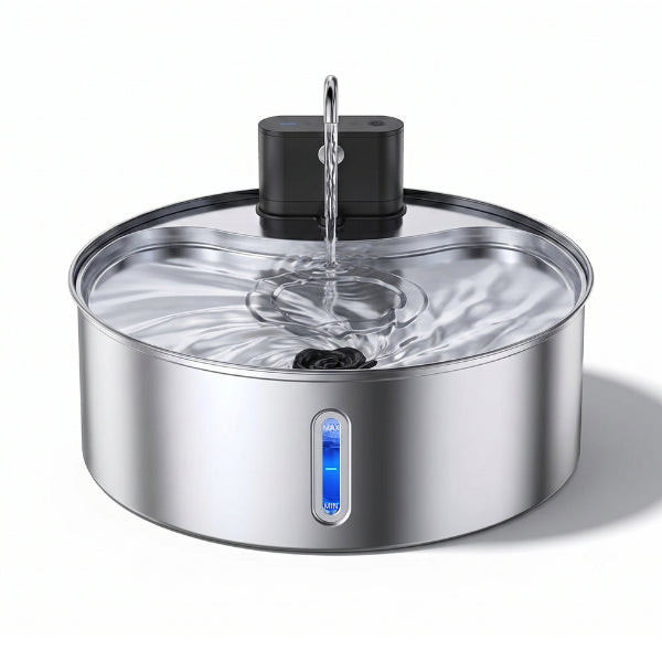 Fontaine eau chat grande capacité inox sans fil 7L avec voyant niveau d’eau LED à robinet