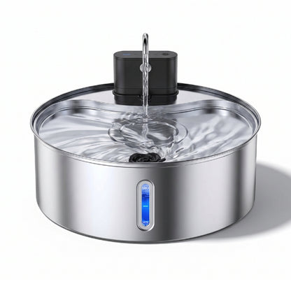 Fontaine eau chat grande capacité inox sans fil 7L avec voyant niveau d’eau LED à robinet
