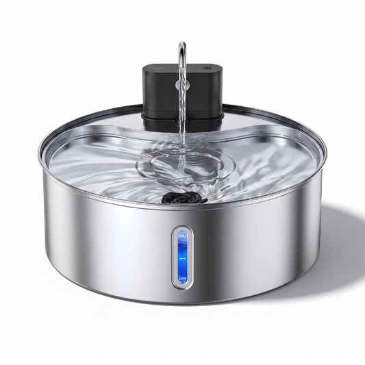 Fontaine eau chat grande capacité inox sans fil 7L avec voyant niveau d’eau LED à robinet