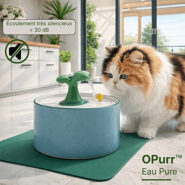 Fontaine à eau chat céramique bleue jet cactus avec pompe ultra silencieuse moins de 30 dB OPurr™