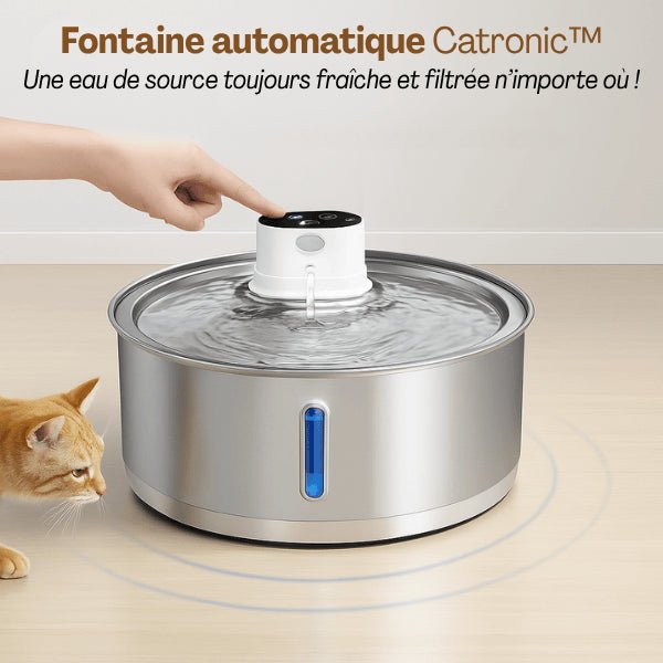 Fontaine pour chat sans fil intelligente en inox pour eau fraîche et filtrée - Catronic™