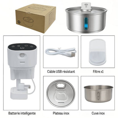 Fontaine pour chat inox sans fil intelligente avec contenu pack complet - Catronic™