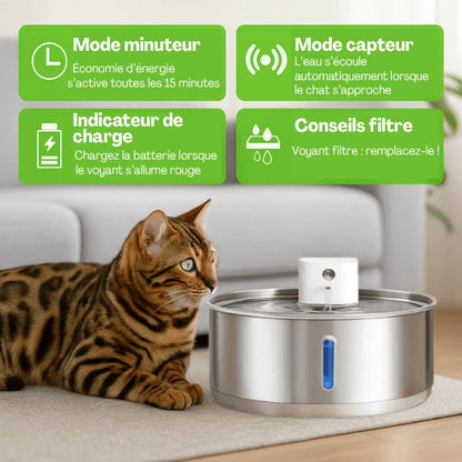 Fontaine pour chat intelligente sans fil : minuteur, capteur, indicateur de charge et filtre à remplacer - Catronic™