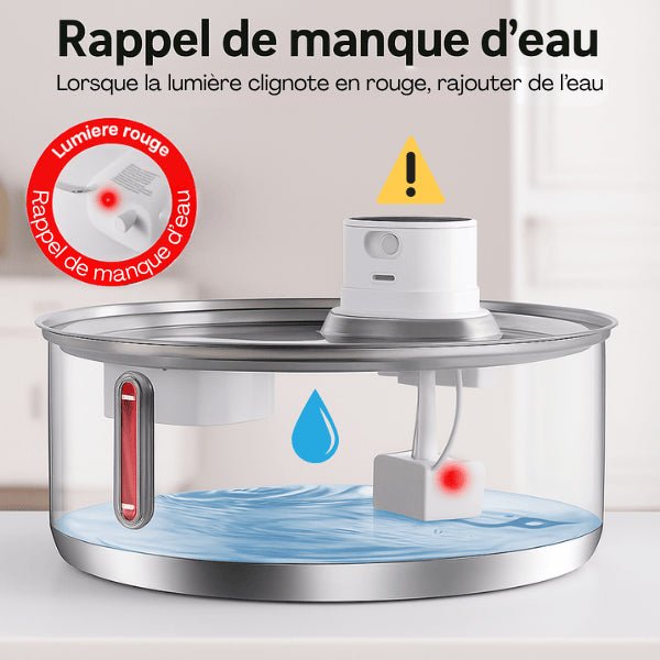 Fontaine pour chat intelligente à voyant rouge pour alerter niveau faible d'eau - Catronic™