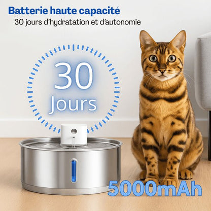 Fontaine pour chat sans fil grande capacité autonomie 30 jours à capteur minuterie - Catronic™