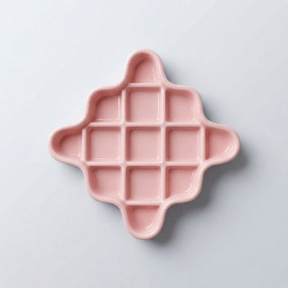 Gamelle anti glouton céramique pour chat rose avec croisillons pour ralentir repas