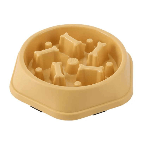 Gamelle anti glouton chat jaune avec labyrinthe alimentaire 6 pans