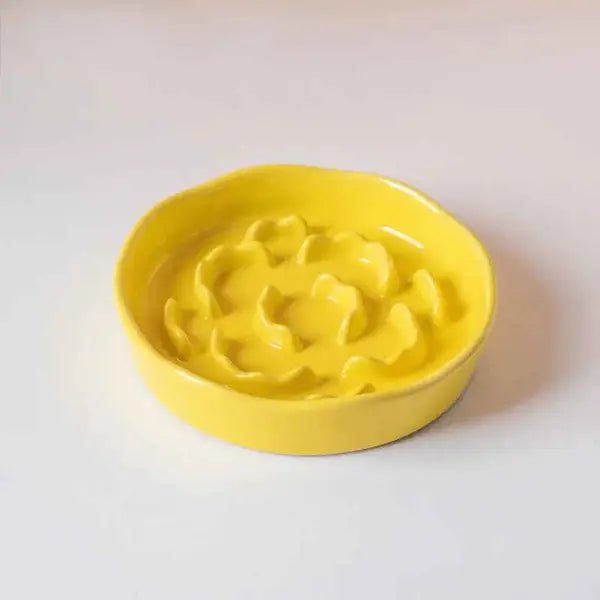 Gamelle anti-glouton chat céramique couleur jaune