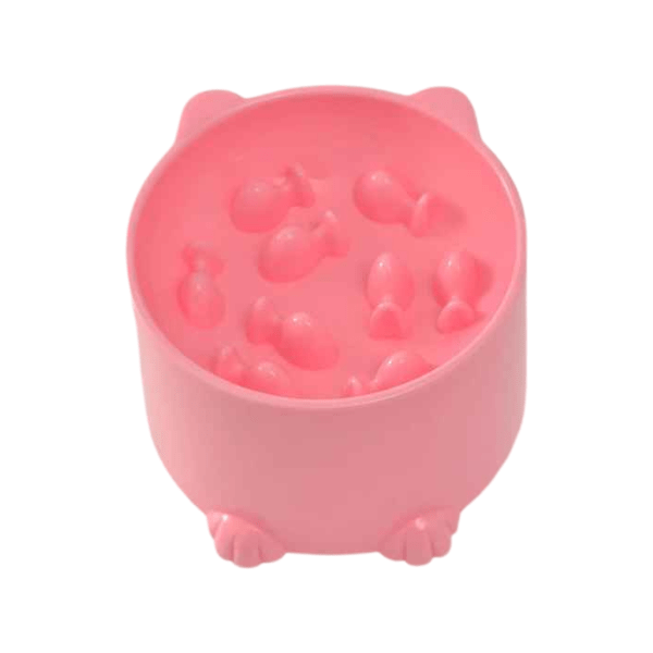 Gamelle anti glouton chat Croc NoSpeed™ rose – design oreilles et pattes