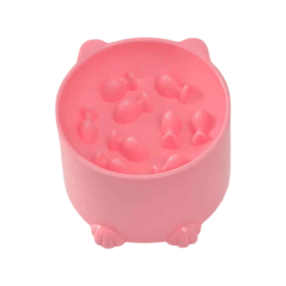 Gamelle anti glouton chat Croc NoSpeed™ rose – design oreilles et pattes