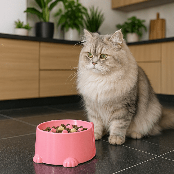 Chat avec une gamelle anti glouton chat Croc NoSpeed™ - croquettes et cuisine