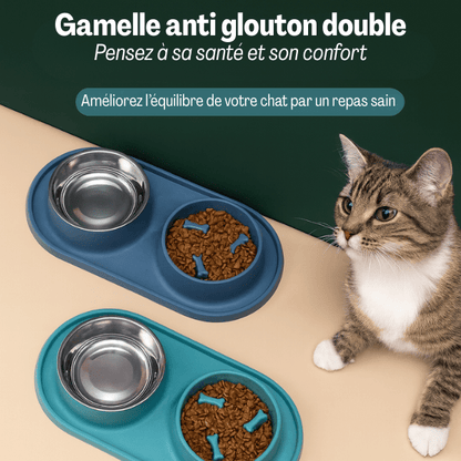 Gamelle anti-glouton chat double bols alimentation plus lente | Oxford Duo™