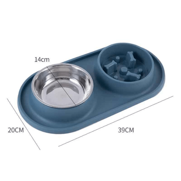 Gamelle anti-glouton chat double bols inox amovible croquettes eau bleu | Oxford Duo™