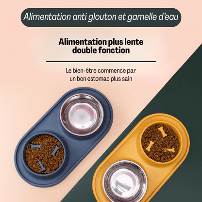 Gamelle anti-glouton chat double fonction bol amovible croquettes eau | Oxford Duo™