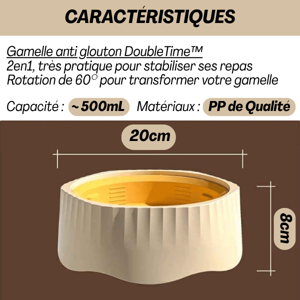 Caractéristiques gamelle anti glouton DoubleTime™ 2en1 pratique pour soulager la digestion