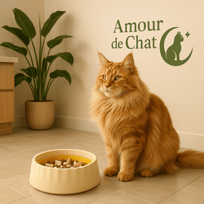 Chat utilisant une gamelle anti glouton DoubleTime™