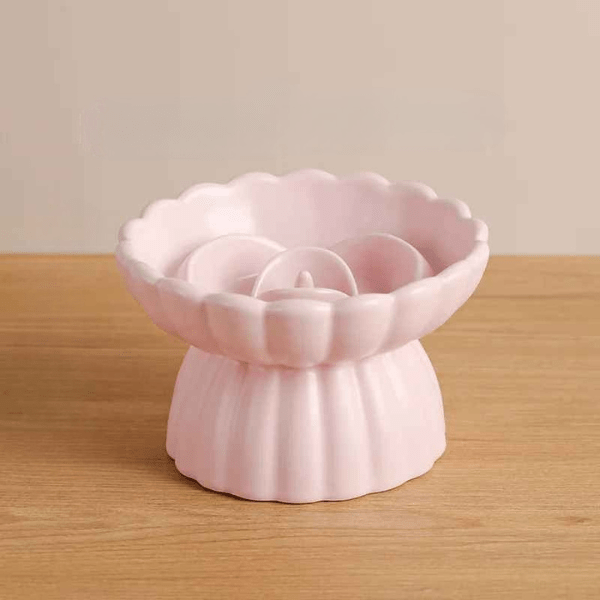 Gamelle anti glouton chaton rose en céramique – confortable et stable