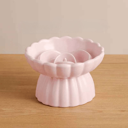 Gamelle anti glouton chaton rose en céramique – confortable et stable