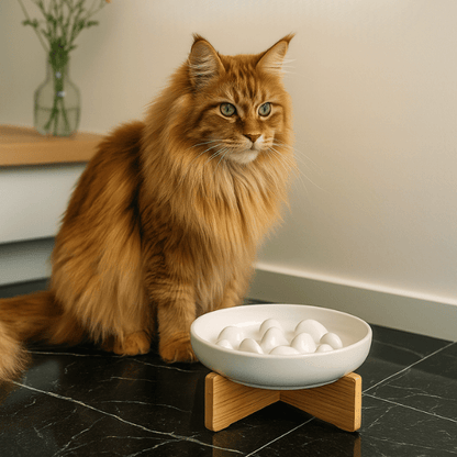 Set double gamelle anti glouton pratique pour chat avec support en bois surélevé