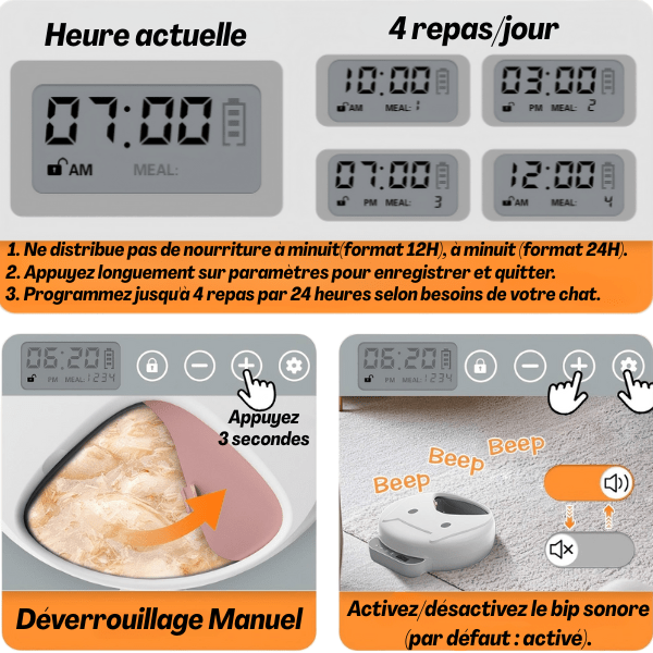 Gamelle automatique chat nourriture programmation simple horaire appel sonore repas - Féli-Feeder™