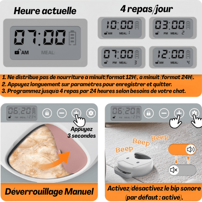 Gamelle automatique chat nourriture programmation simple horaire appel sonore repas - Féli-Feeder™