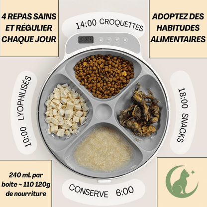 Gamelle automatique chat nourriture 4 repas réguliers programmables horaire fixe - Féli-Feeder™