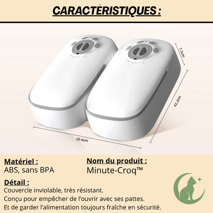 Gamelle automatique chat minuteur double repas résistante 28,4 x 42,2 x 7,3 cm - Minute-Croq™