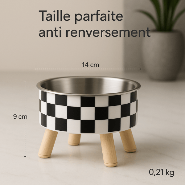 gamelle chat surélevée anti renversement damier-taille idéale parfaite tout félin Festin'Félin™