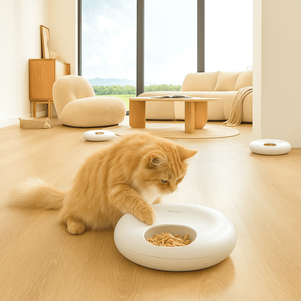 Gamelle chat automatique connectée wifi sans fil batterie longue durée blanche 6 repas - BowlPro 600™
