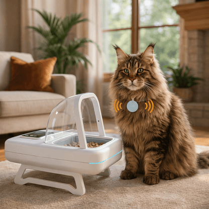 Gamelle chat automatique à puce implant collier RFID pour repas sélectif - Puce Motion+™