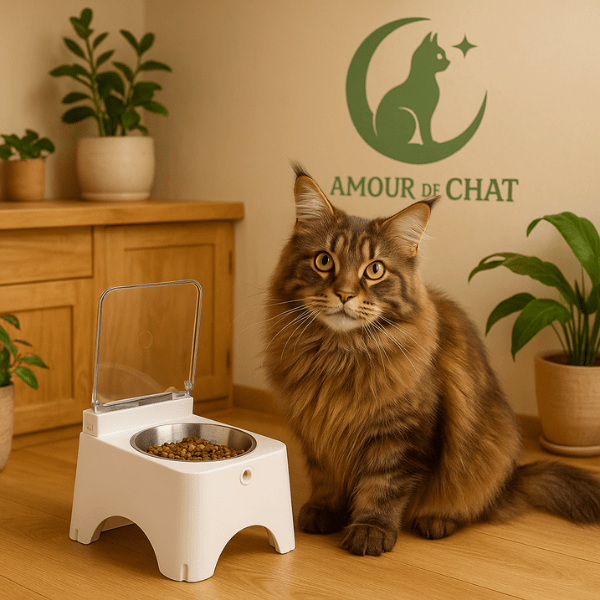 Gamelle chat surélevée automatique sans fil pour repas frais bol inox maine coon - Smart Feeder™