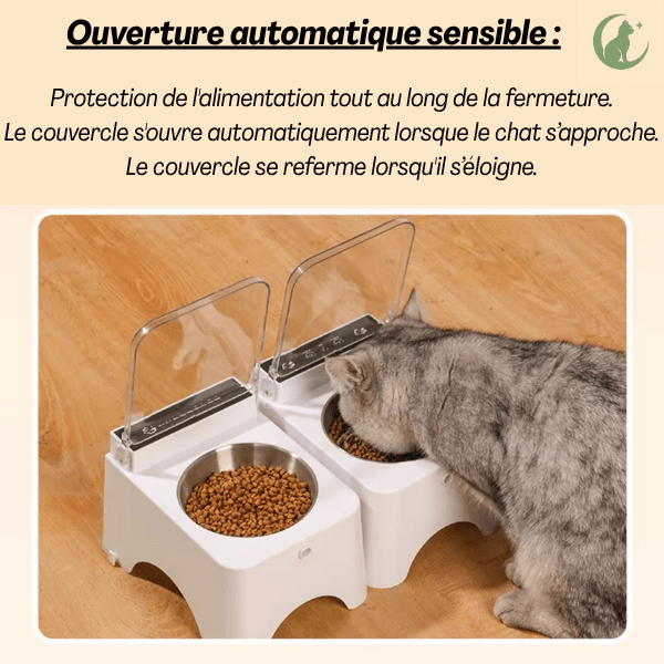 Gamelle chat surélevée automatique à capteur ouverture fermeture couvercle repas frais - Smart Feeder™