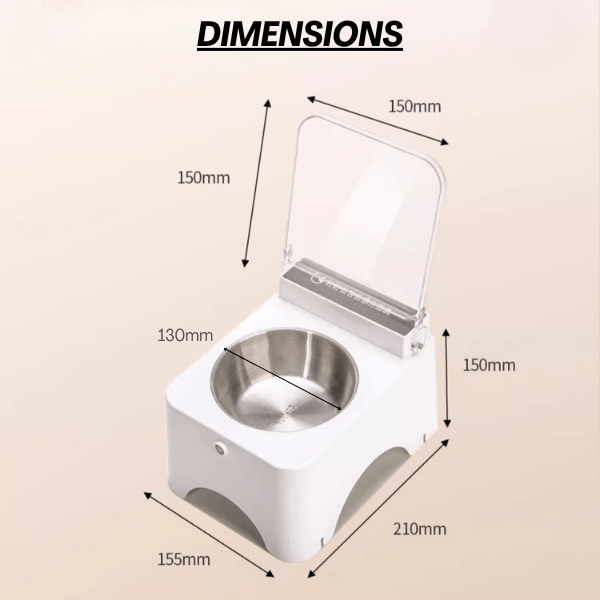 Gamelle chat surélevée automatique compacte à couvercle dimensions et bol amovible Ø 13 cm - Smart Feeder™