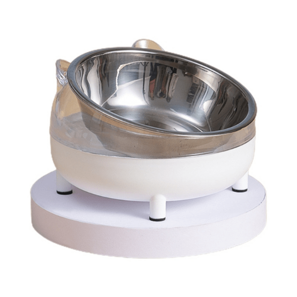 Gamelle chat inclinée blanc bol inox amovible design tête chat Moustache Bowl™
