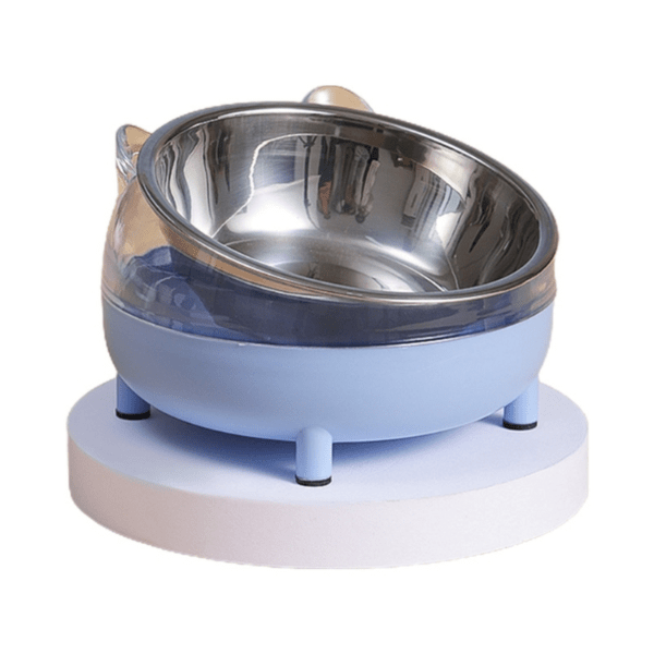 Gamelle chat inclinée bleu bol inox amovible design tête chat Moustache Bowl™
