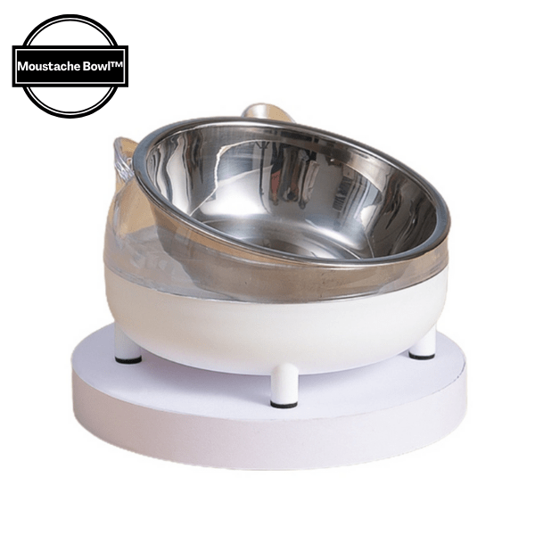 Gamelle chat inclinée bol inox amovible blanche vue profil macaron Moustache Bowl™