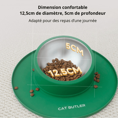 Gamelle chat anti debordement silicone antidérapante avec bol inox dimensions taille confort - Bowl Clean™