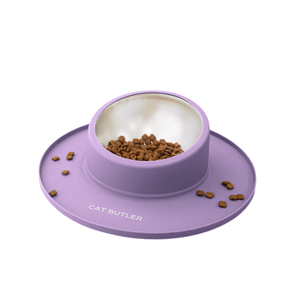 Gamelle chat inox support violet silicone rond avec croquettes - Bowl Clean™